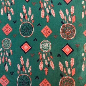🛒 $8 Quilt Cotton Fabric Material - 1 yard Green Dream Catcher Feather #3791